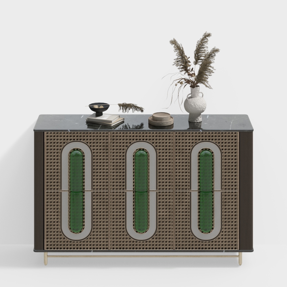 Vintage Style Sideboard 3D Model – Marble Top & Metal Base