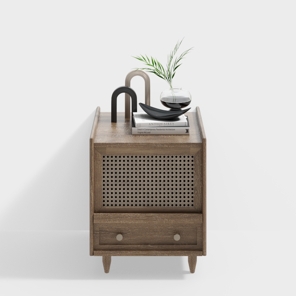 Mid-Century Modern Nightstand 3D Model – Classic Wood Texture