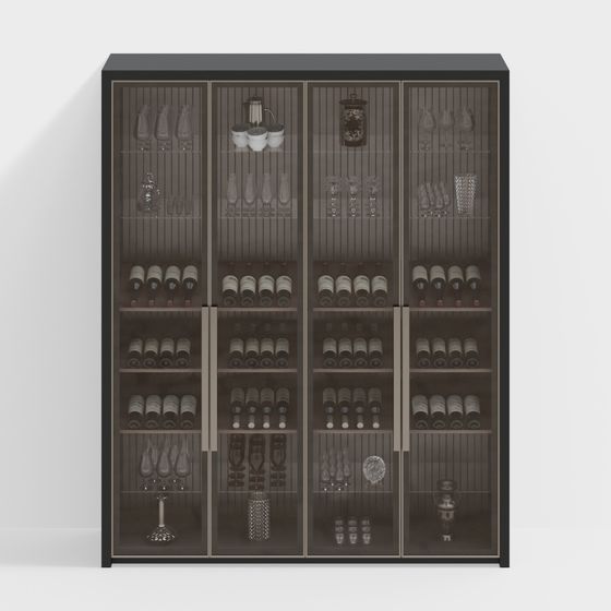 Elegant Low-Poly Wine Cabinet 3D model