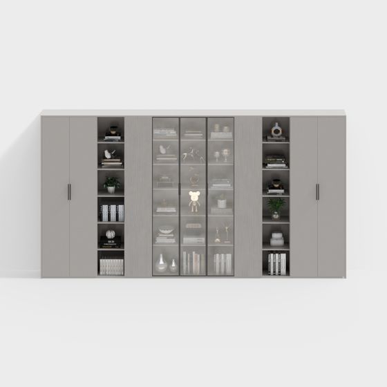 Modern Glass Door Bookshelf 3D model