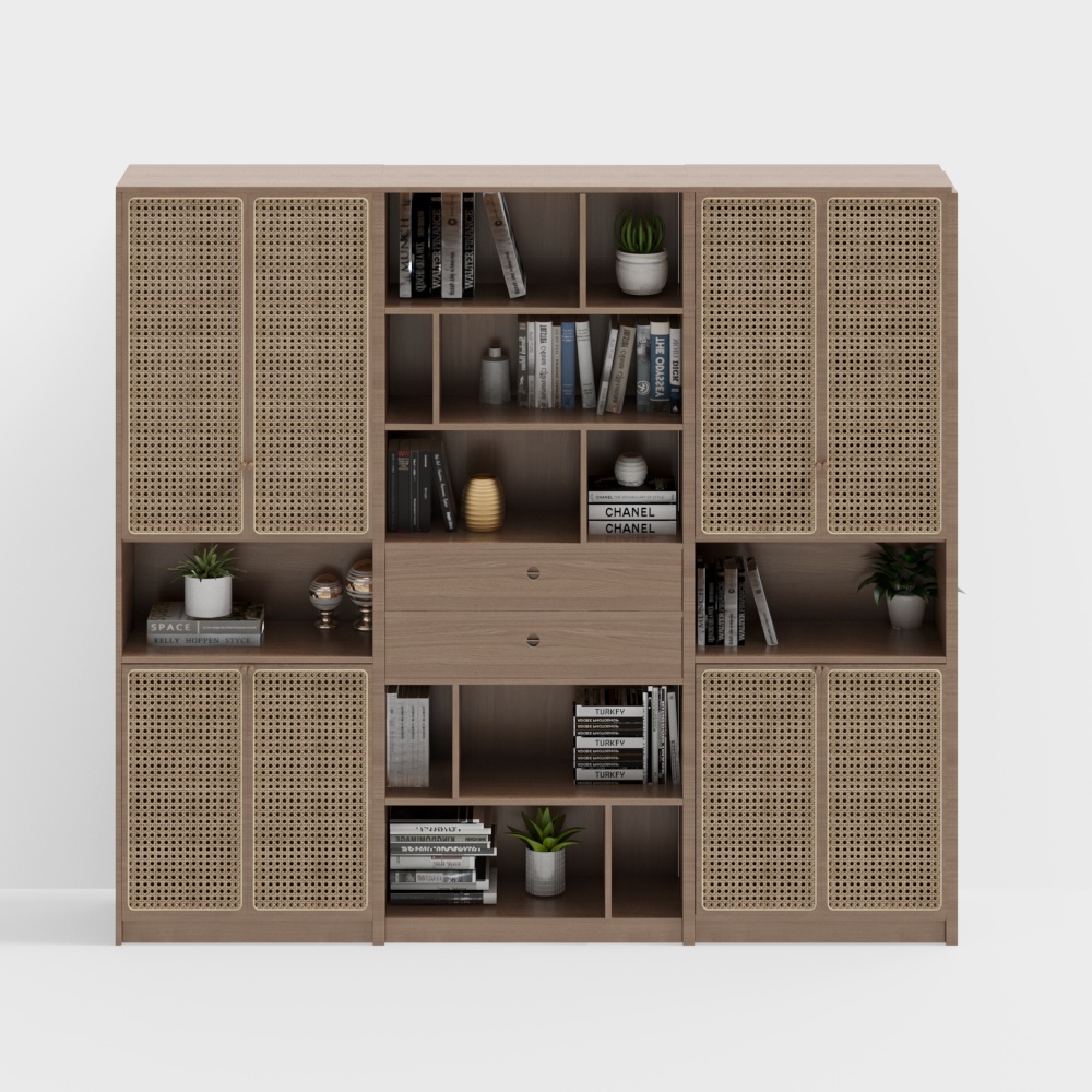 ชั้นหนังสือไม้สไตล์วาบิ-ซาบิ