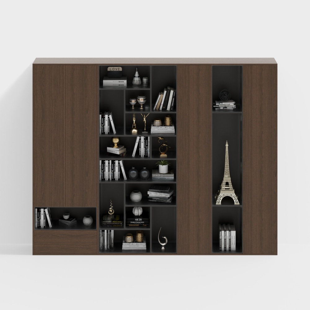 Urban Elegance Bookshelf 3D Model – Low Poly Wood Design