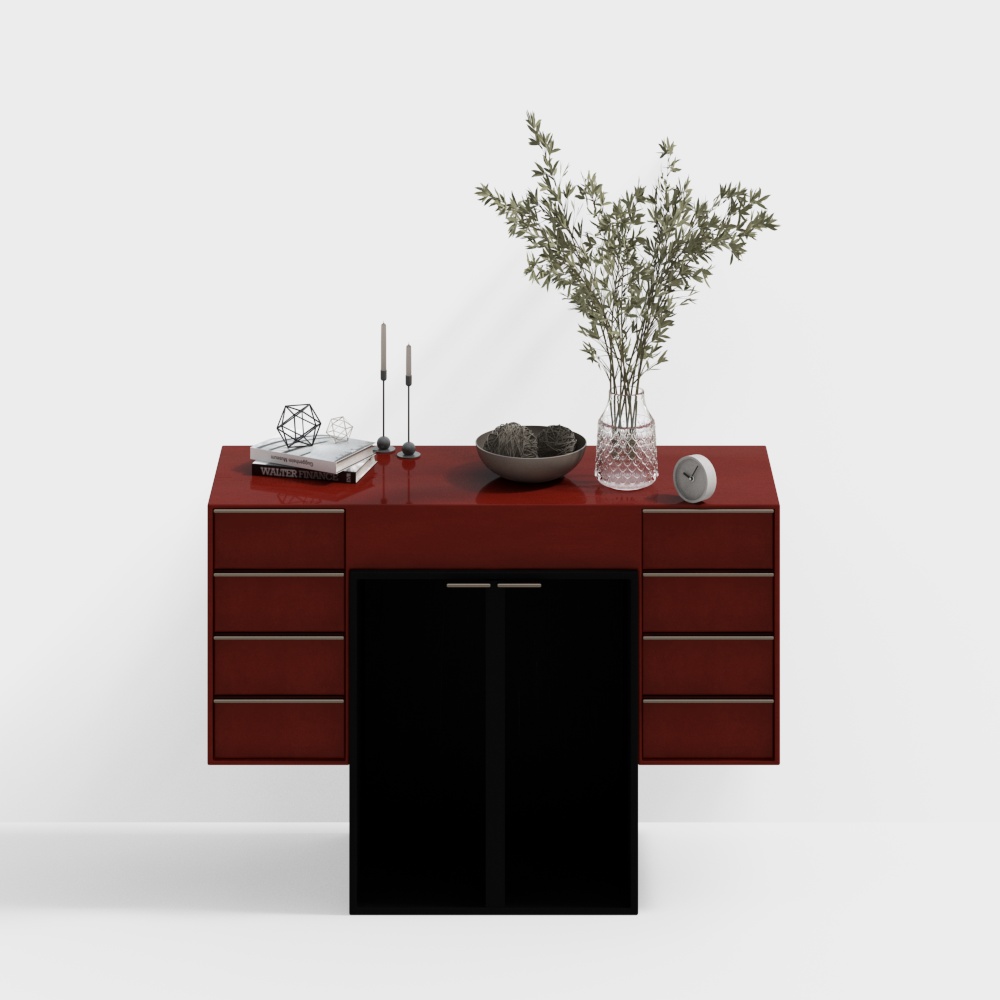 红色现代餐边柜