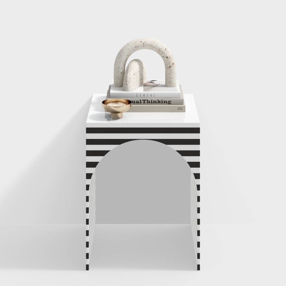 Black and White Striped Side Table 3D Model – Low-Poly Design