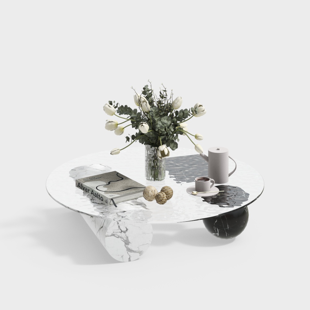 Elegant Marble Coffee Table 3D Model – Minimalist White Marble