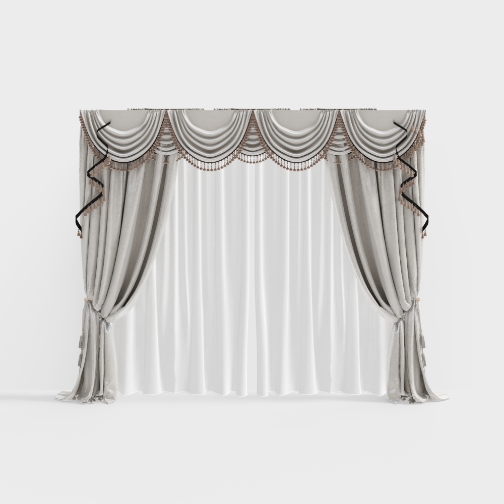 Elegant Low-Poly Curtain 3D Model – Soft Grey Fabric