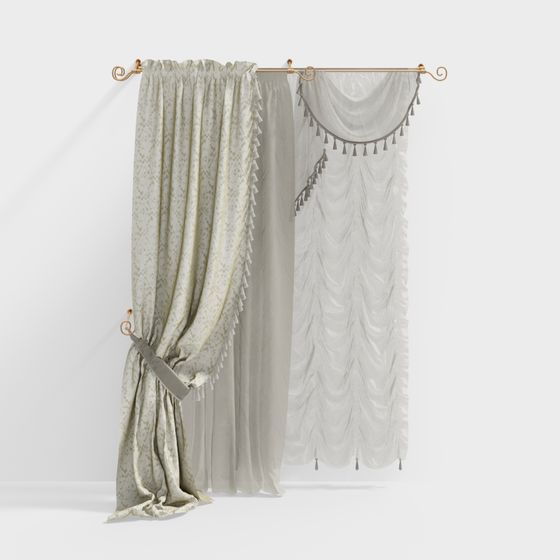 Elegant Low-Polygon Curtain 3D model