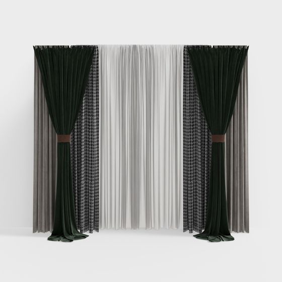 Elegant Velvet Drapes 3D model