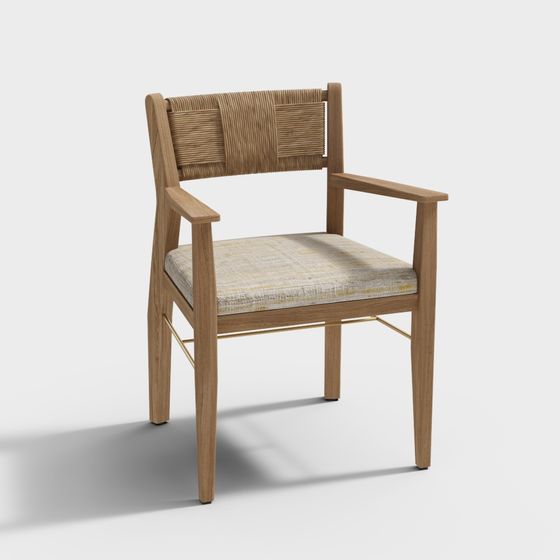 Nordic Wooden Side Chair 3D Model with Arms