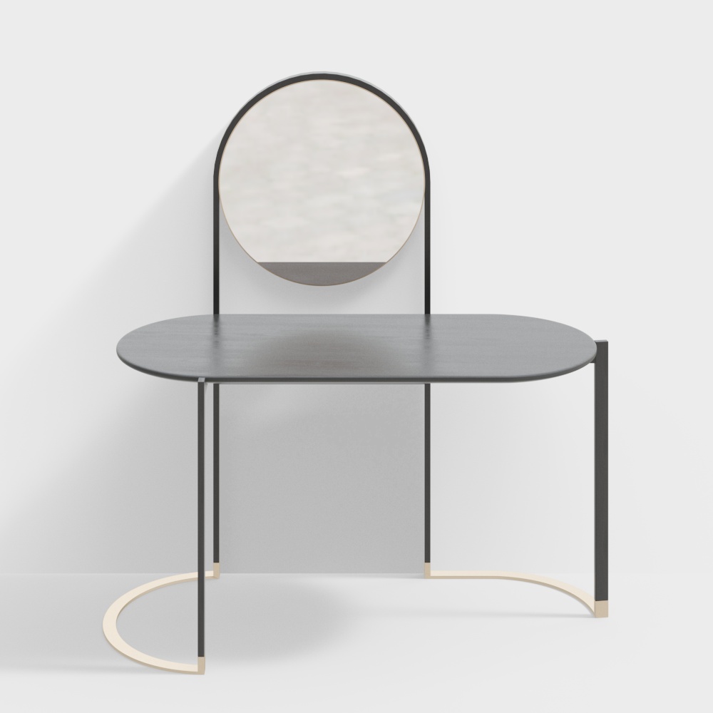 Curved Table and Mirror Set 3D Model – Low-Poly Interior