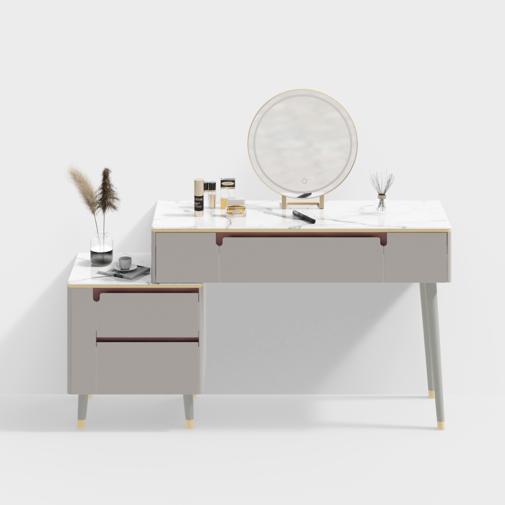 Elegant Modern Vanity Table 3D Model – Marble & Metal