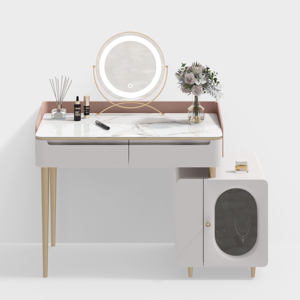 Elegant Modern Vanity Table 3D Model – Marble & Metal