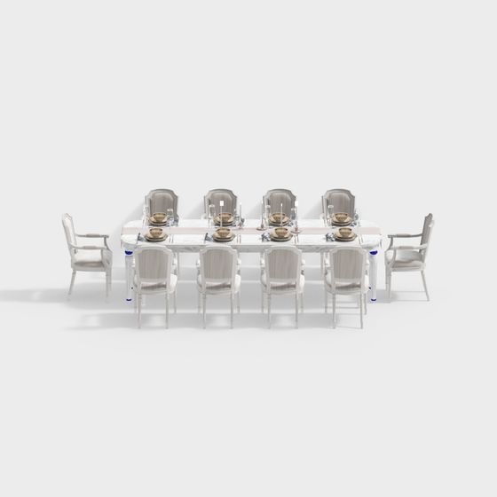 Elegant Dining Table and Chairs 3D model