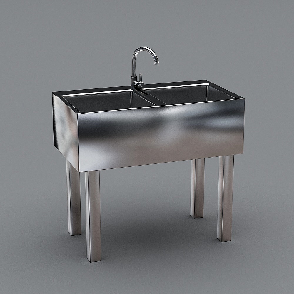 Stainless Steel Sink 3D model with Industrial Aesthetic