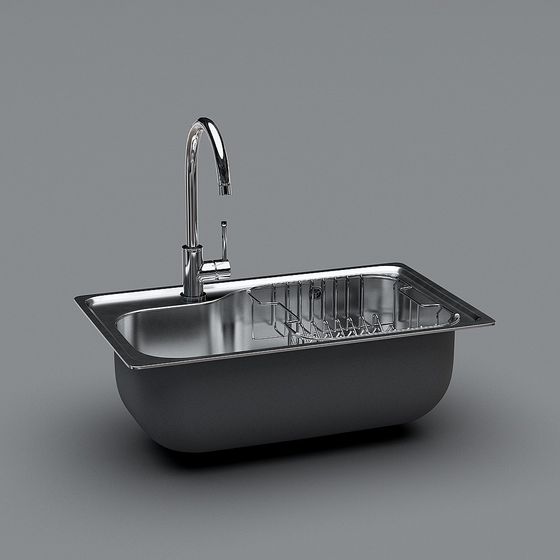 Elegant Low-Poly Stainless Steel Sink 3D model