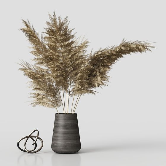 Stylish Vase and Hay Bundle 3D model