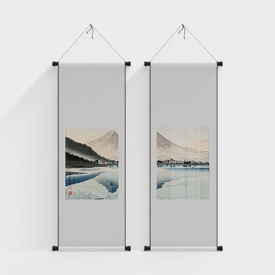 Low-Poly 3D Scroll Art Model Inspired by Japanese Beauty