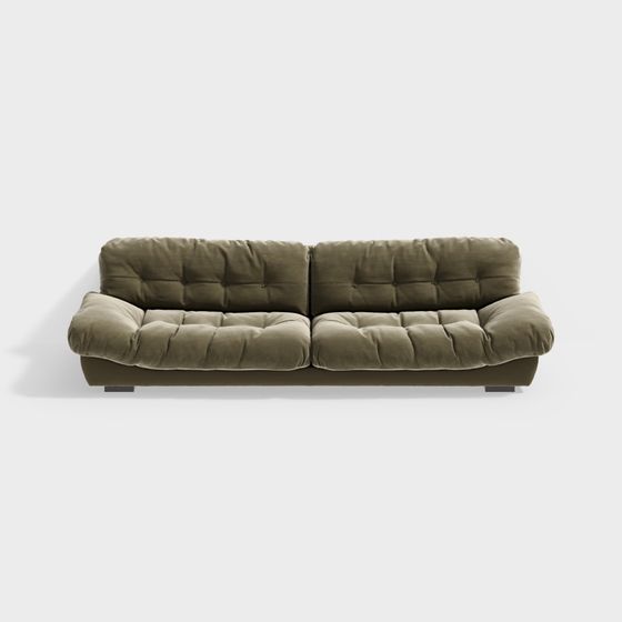 Stylish Low-Poly Olive Green Sofa 3D model
