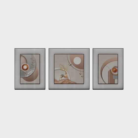 Abstract Triptych 3D Model - Modern Art and Geometry