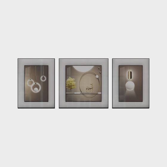 Elegant Hanging Art Triptych 3D model for Modern Design