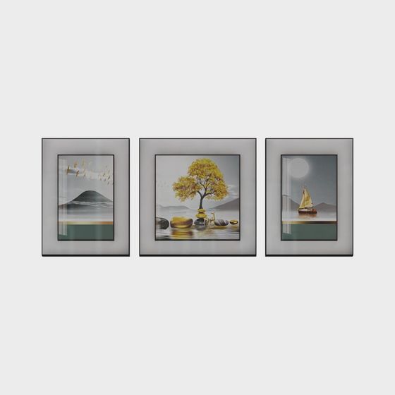 Lakeside Triptych 3D Model Artwork for Designers