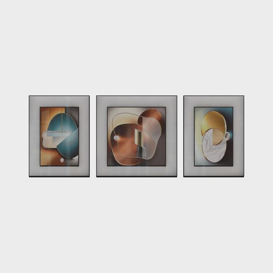 Abstract Art Frame Triptych 3D model for Contemporary Interiors