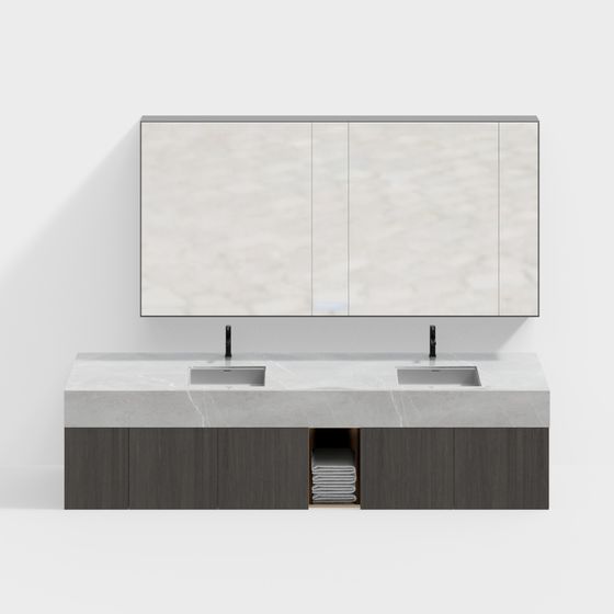 Minimalist Double Sink Bathroom Vanity 3D model