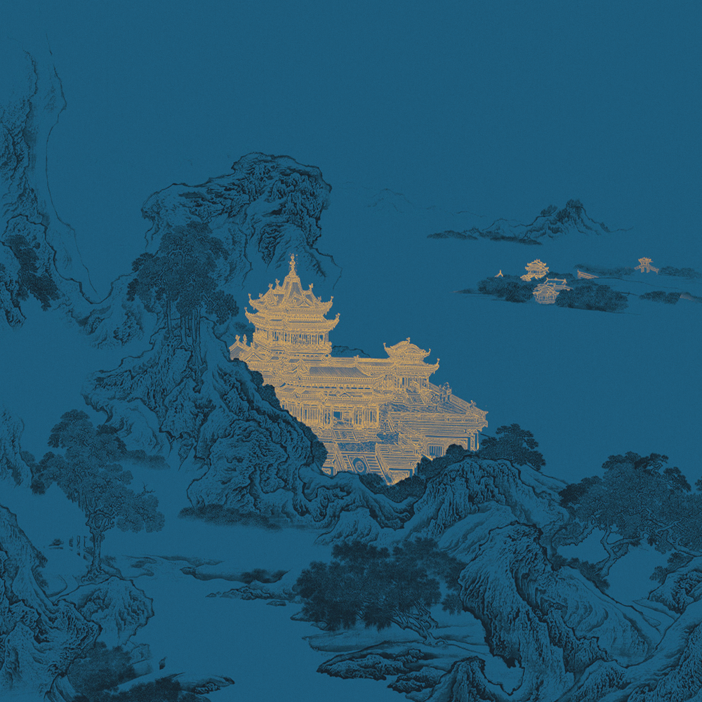 Beetle Inca embroidery-wallpaper wall covering