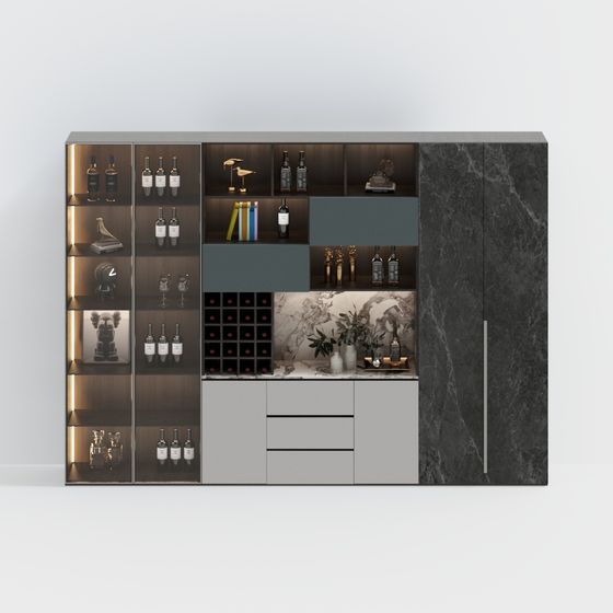 Elegant Gray Marble Bar Cabinet 3D model