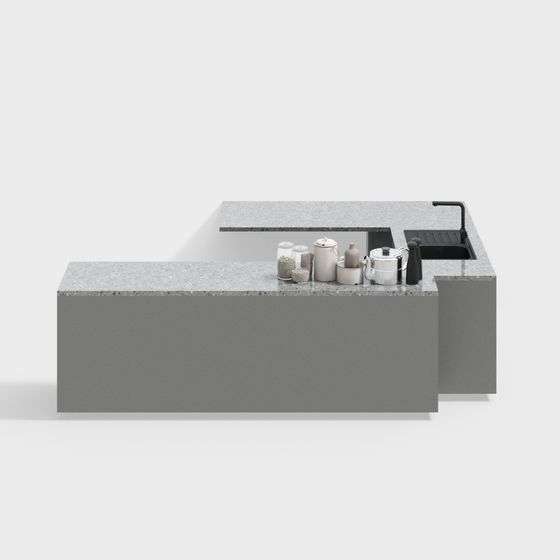 Minimalist Concrete Kitchen Island 3D model