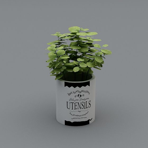Vintage Vase with Green Plant 3D model