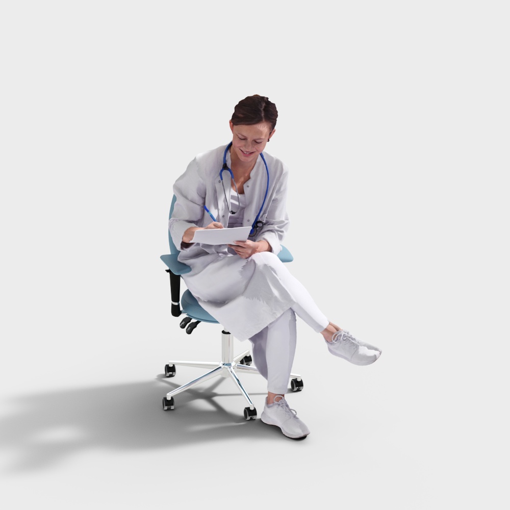 Doctora Escribiendo en Postura Moderna Sentada y de Pie