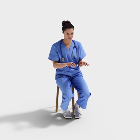 現代坐姿藍色短袖女醫生