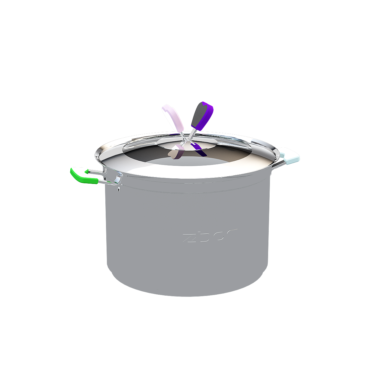 ZBOM Stainless Steel Pot 3D Model – Polished Metal Design
