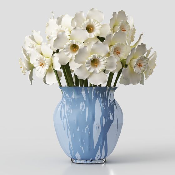 Elegant Low-Poly Vase with Lily Bouquet 3D model