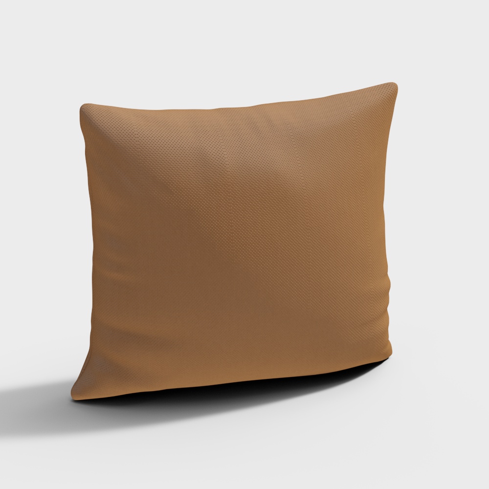 Square brown fabric cushion with textured surface and soft edges on white background