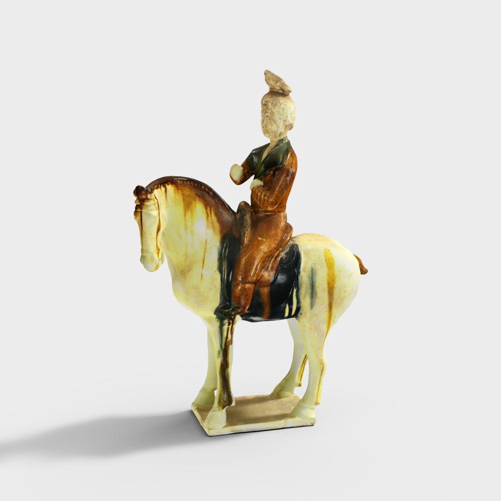 Three colorful female riding horse figurines