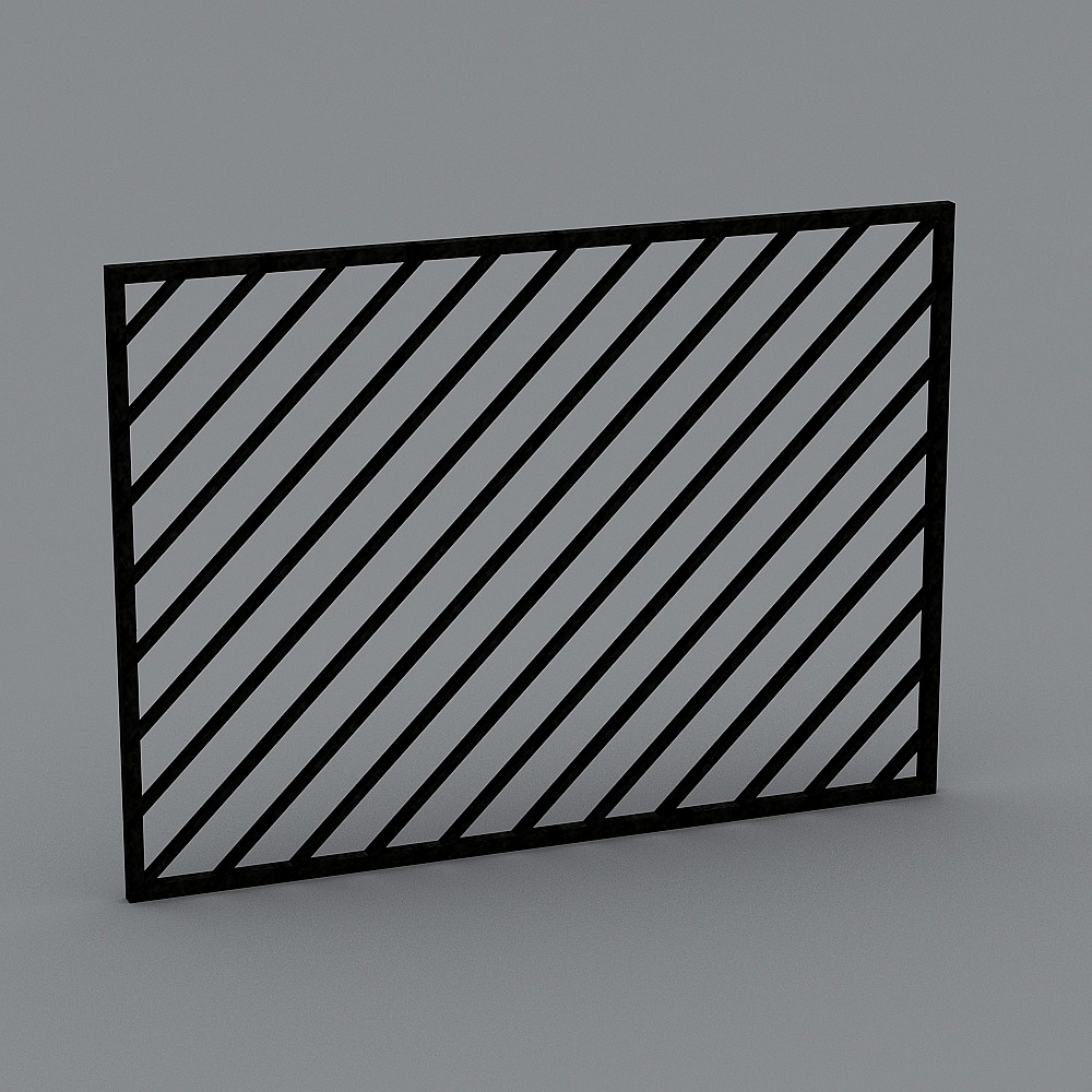 Black metal wall panel with diagonal slats in modern style on grey background