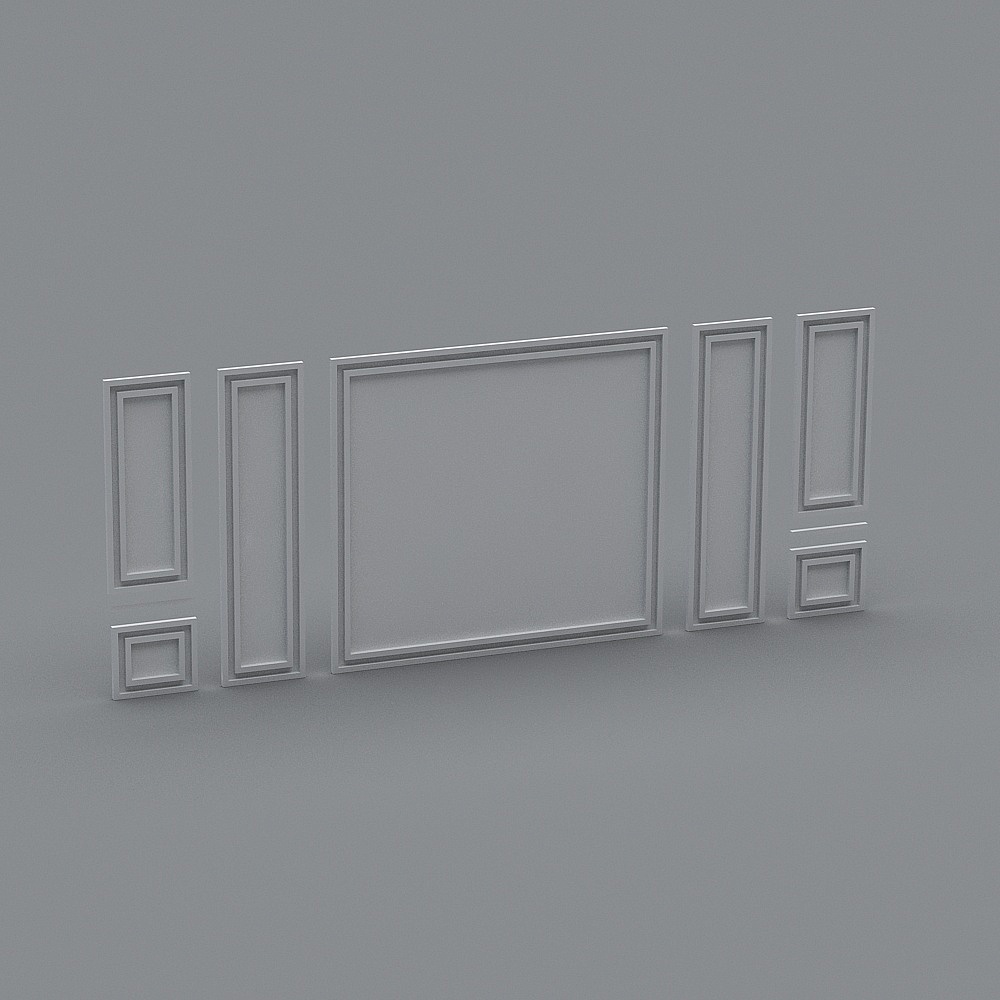 Classic white wall panel set with large center and side pieces on grey background