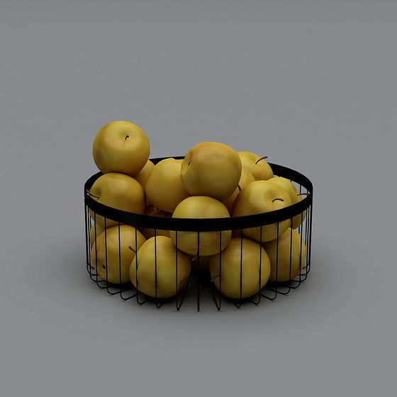 Realistic Low-Poly Black Metal Apple Basket 3D model