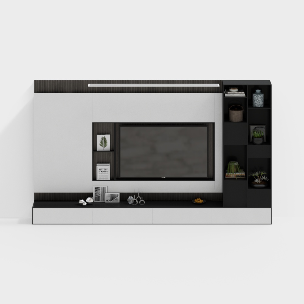 Light luxury rock slab wood finish TV background wall