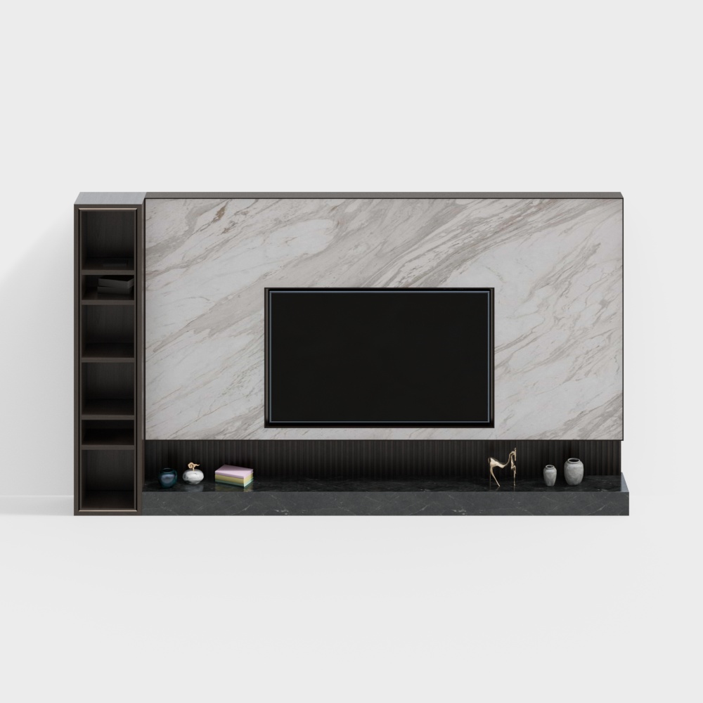 Light luxury rock slab wood finish TV background wall