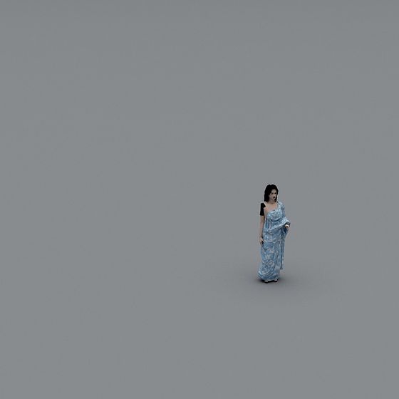 Elegant Blue Floral Dress 3D Model