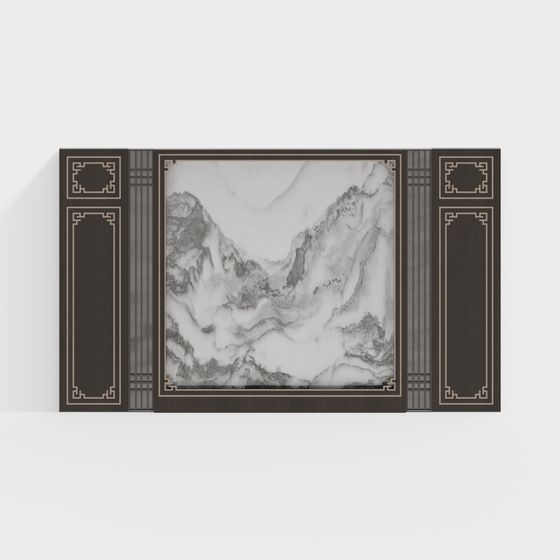 Elegant Ink Landscape Screen 3D model for Modern Interiors