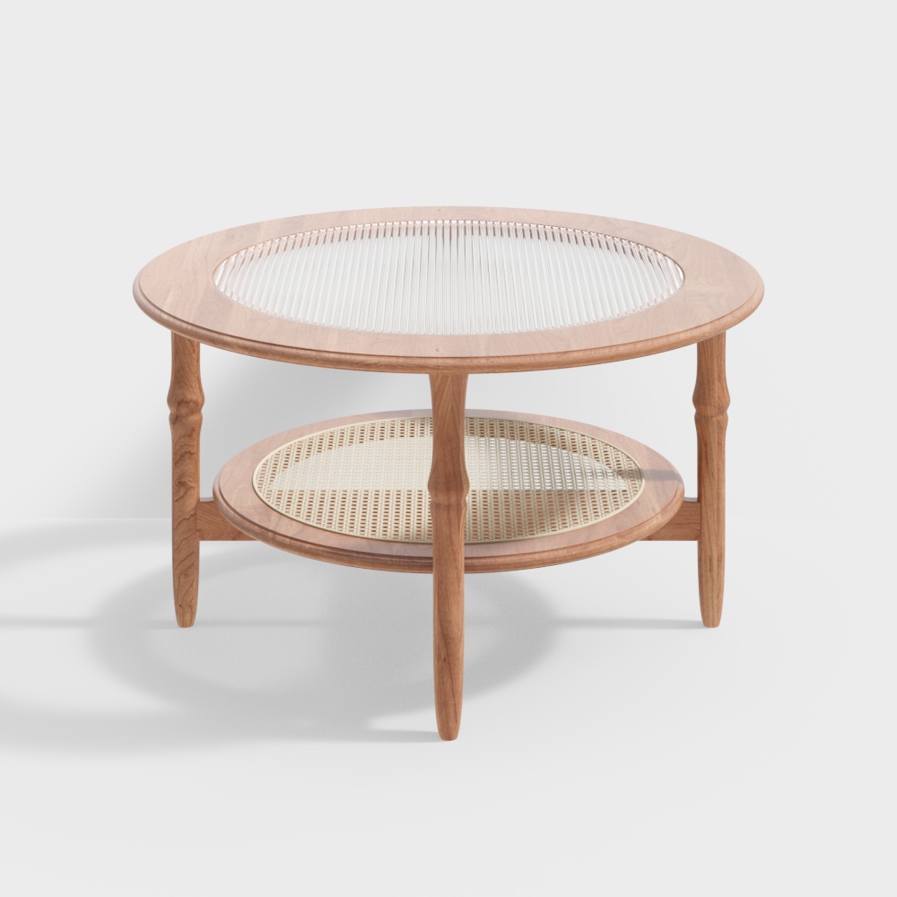 Elegant Low-Polygon Coffee Table – Wooden & Woven Design