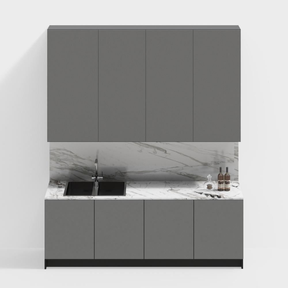 Elegant Low-Poly Kitchen Cabinet Door – Matte Gray & Marble