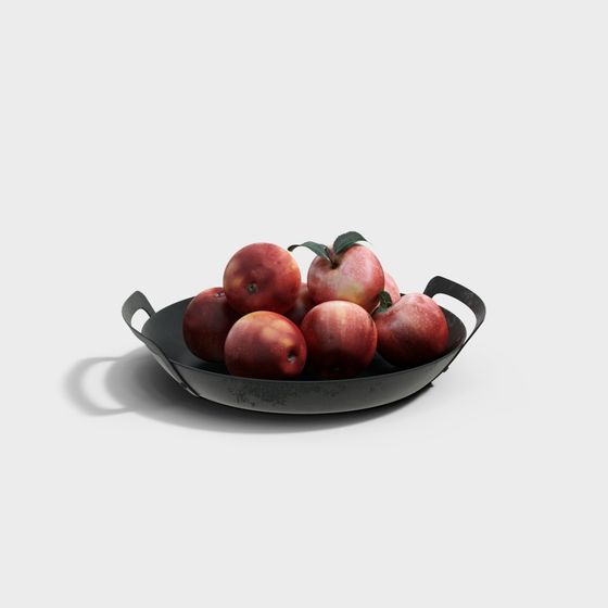 Beautiful Black Metal Bowl with Fresh Red Apples 3D model