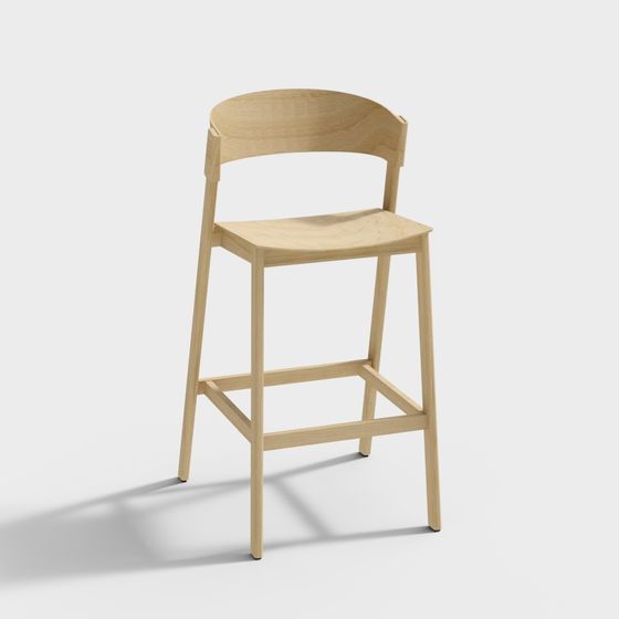 Low Poly Wooden Bar Stool 3D model
