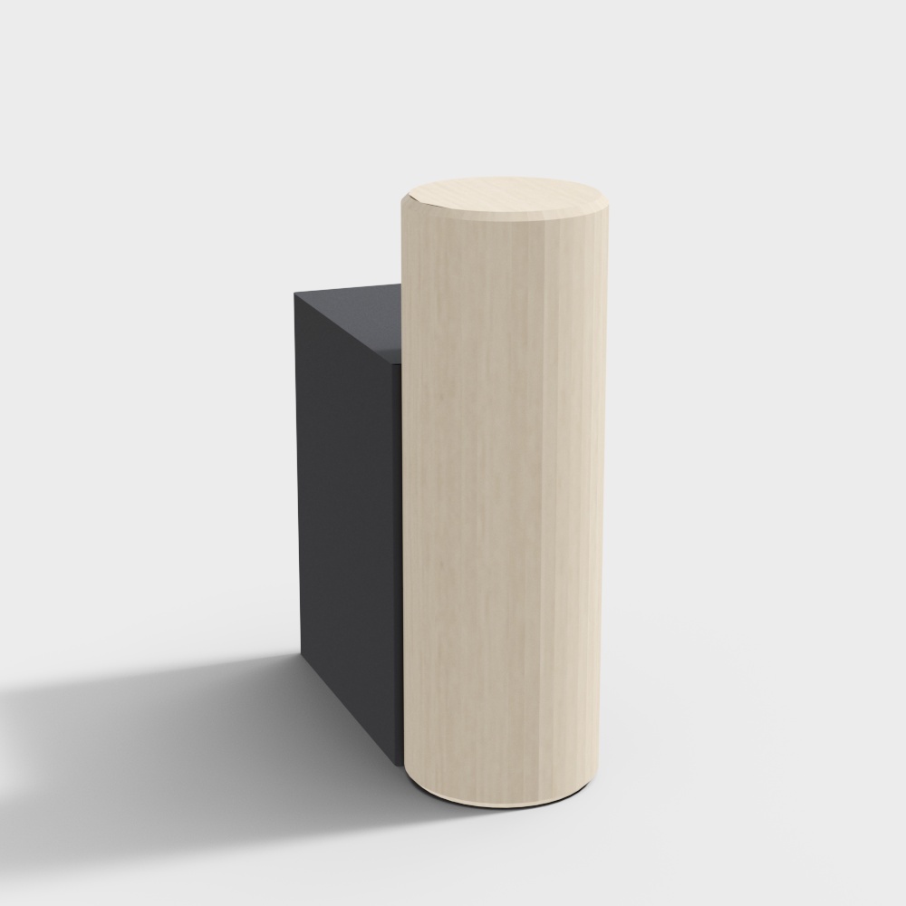 Minimalist Column 3D Model – Natural Wood & Black Cube
