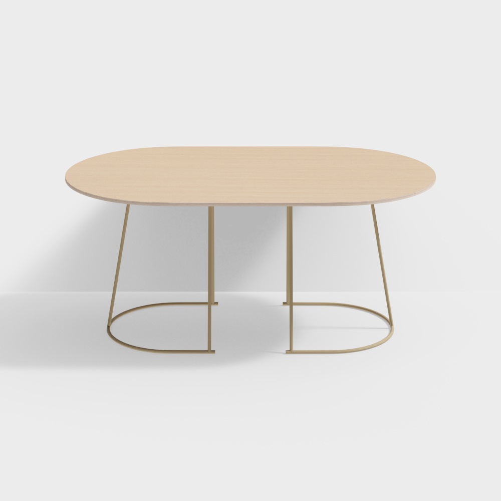 Elegant Oval Coffee Table 3D Model – Wood and Gold Frame
